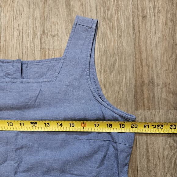 Vtg Linen Blend Jumper Dress Womens M Periwinkle Blue Modest Cottage Square Neck - Picture 6 of 7